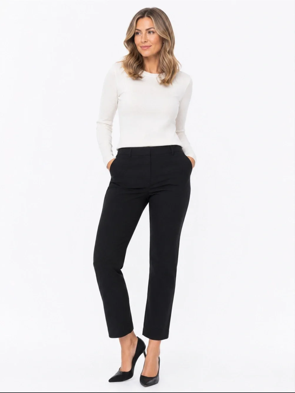 Quince Black Pull On Stretch Straight Leg Cropped Pants XL Career Travel - Picture 2 of 6